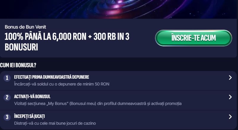 Revendică bonus bun venit 6000 RON și rotiri bonus